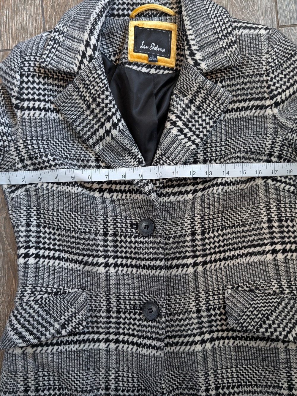 Sam Edelman Wool Blend Peacoat Houndstooth Size Small Black White Grey - Picture 12 of 14